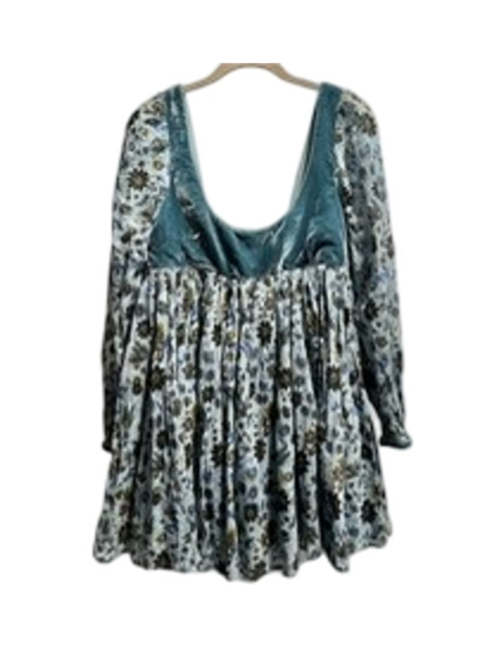 Free People Marsha Mini Velvet Retro Dress Empire Waist Size M Teal NWT - Picture 6 of 9